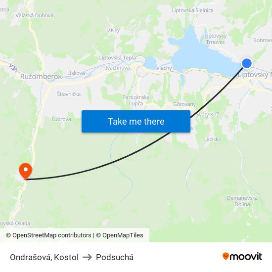 Ondrašová, Kostol to Podsuchá map