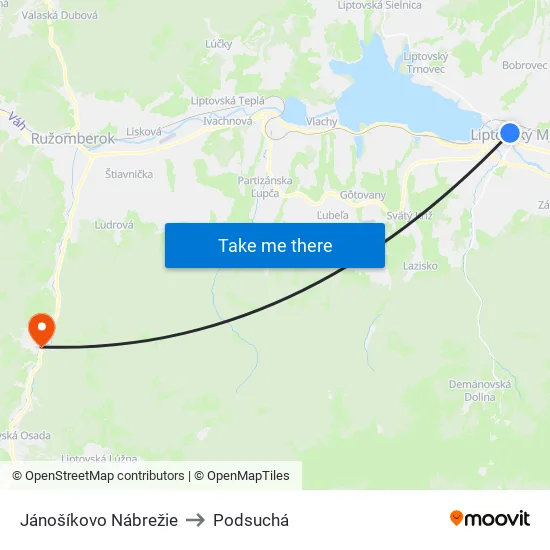 Jánošíkovo Nábrežie to Podsuchá map