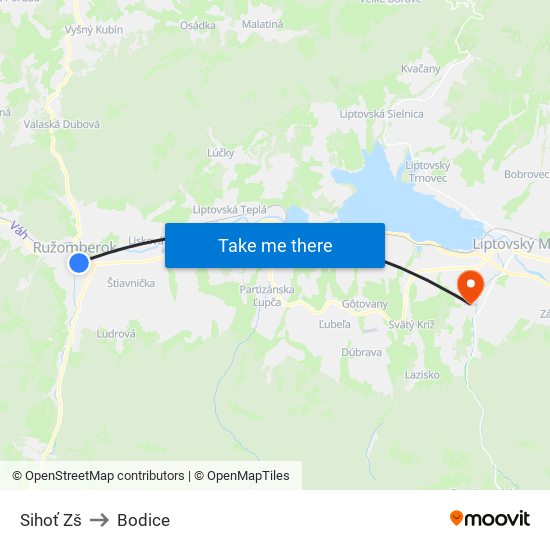 Sihoť Zš to Bodice map