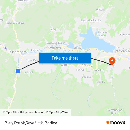 Biely Potok,Raveň to Bodice map