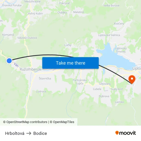 Hrboltová to Bodice map