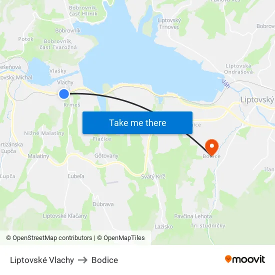 Liptovské Vlachy to Bodice map