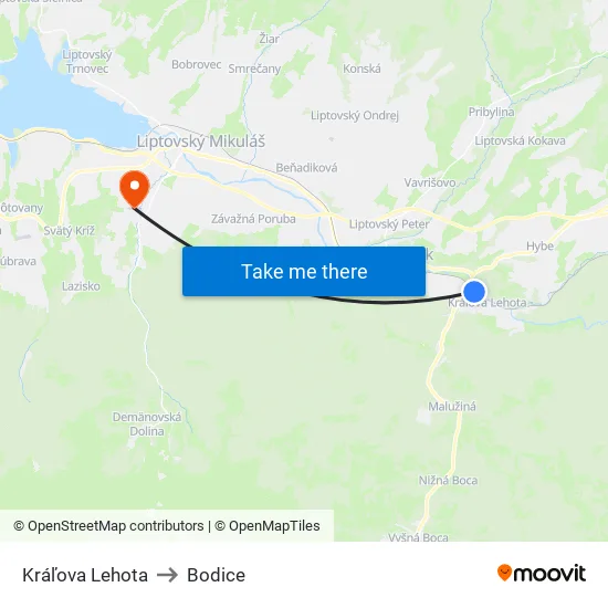 Kráľova Lehota to Bodice map