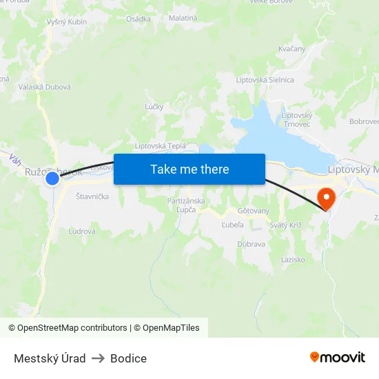 Mestský Úrad to Bodice map