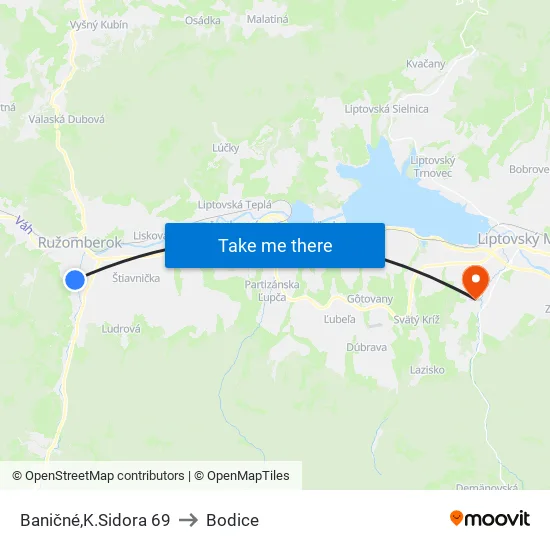 Baničné,K.Sidora 69 to Bodice map