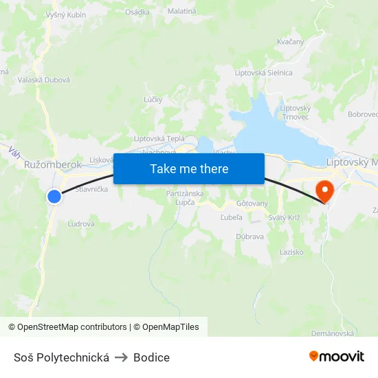 Soš Polytechnická to Bodice map