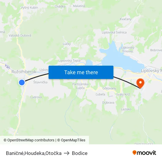 Baničné,Houdeka,Otočka to Bodice map