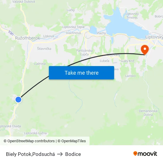 Biely Potok,Podsuchá to Bodice map
