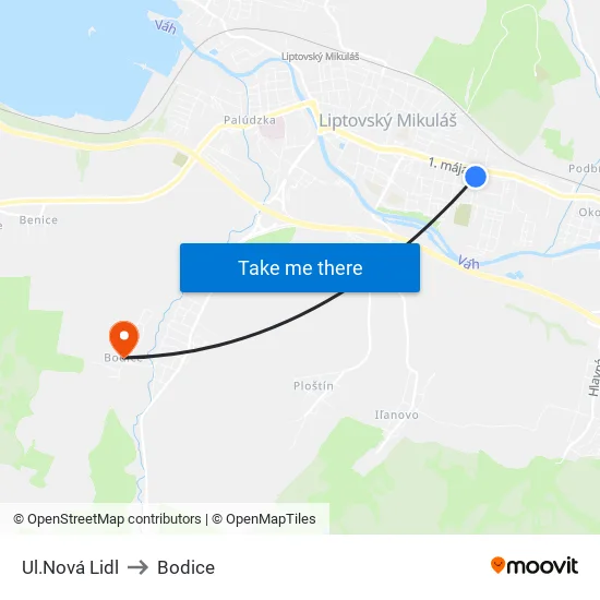 Ul.Nová Lidl to Bodice map