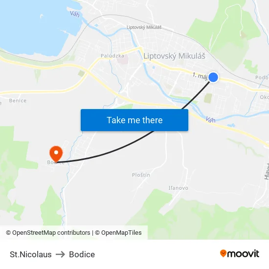 St.Nicolaus to Bodice map