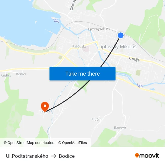 Ul.Podtatranského to Bodice map