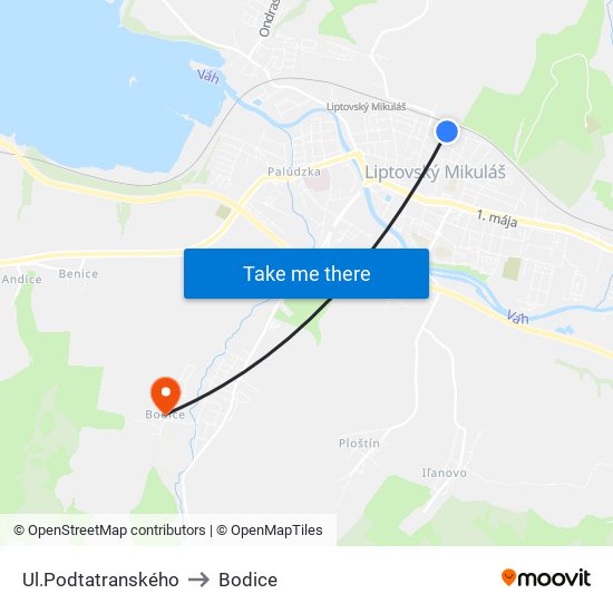Ul.Podtatranského to Bodice map