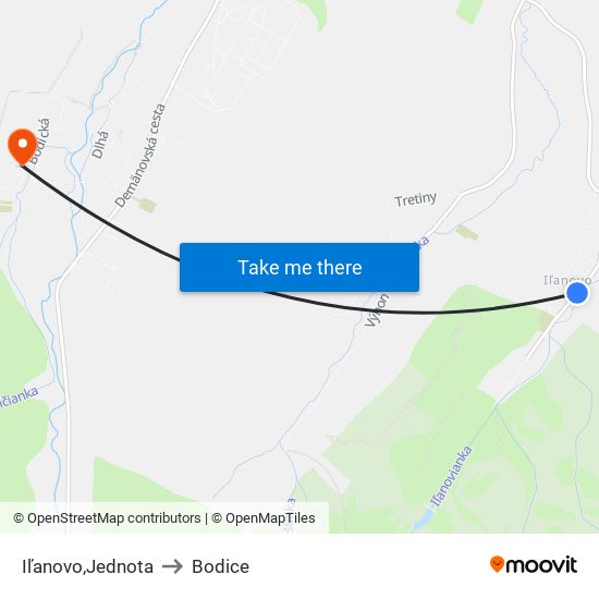 Iľanovo,Jednota to Bodice map