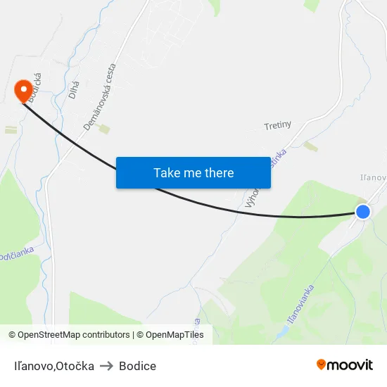 Iľanovo,Otočka to Bodice map