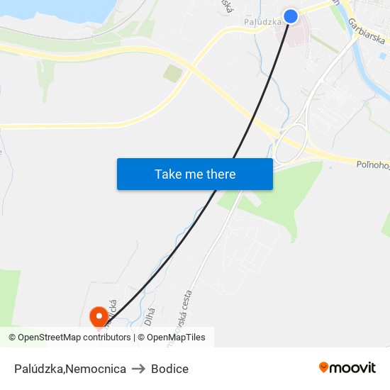 Palúdzka,Nemocnica to Bodice map