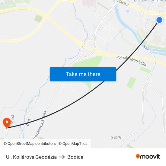 Ul. Kollárova,Geodézia to Bodice map