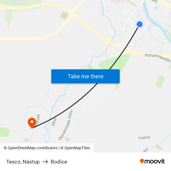 Tesco, Nástup to Bodice map