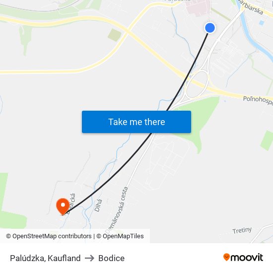 Palúdzka, Kaufland to Bodice map