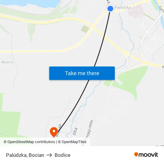 Palúdzka, Bocian to Bodice map