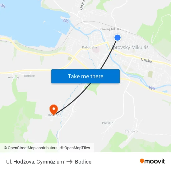Ul. Hodžova, Gymnázium to Bodice map