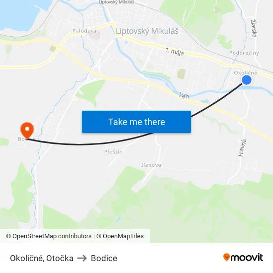 Okoličné, Otočka to Bodice map