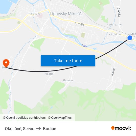 Okoličné, Servis to Bodice map