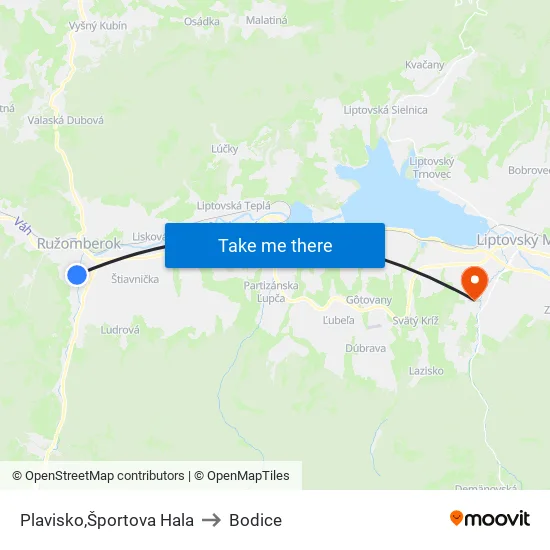 Plavisko,Športova Hala to Bodice map