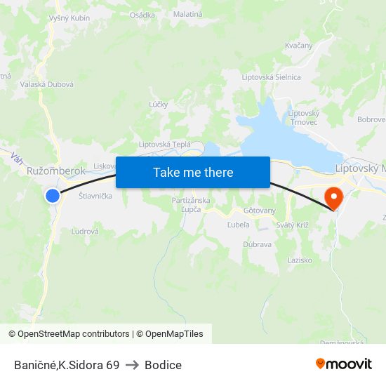 Baničné,K.Sidora 69 to Bodice map