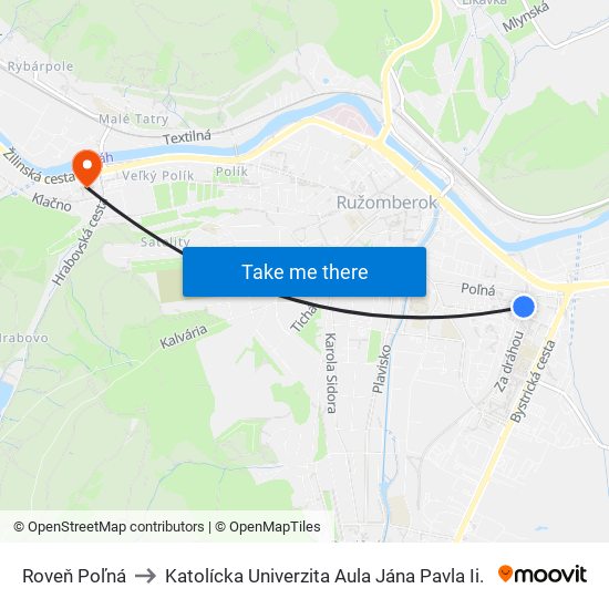 Roveň Poľná to Katolícka Univerzita Aula Jána Pavla Ii. map