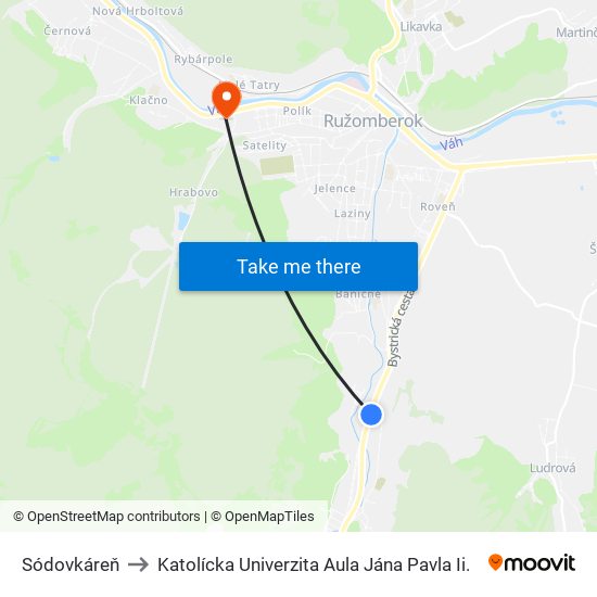 Sódovkáreň to Katolícka Univerzita Aula Jána Pavla Ii. map