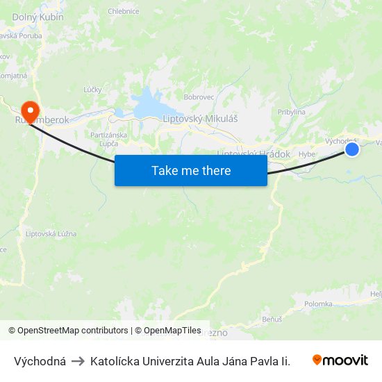 Východná to Katolícka Univerzita Aula Jána Pavla Ii. map