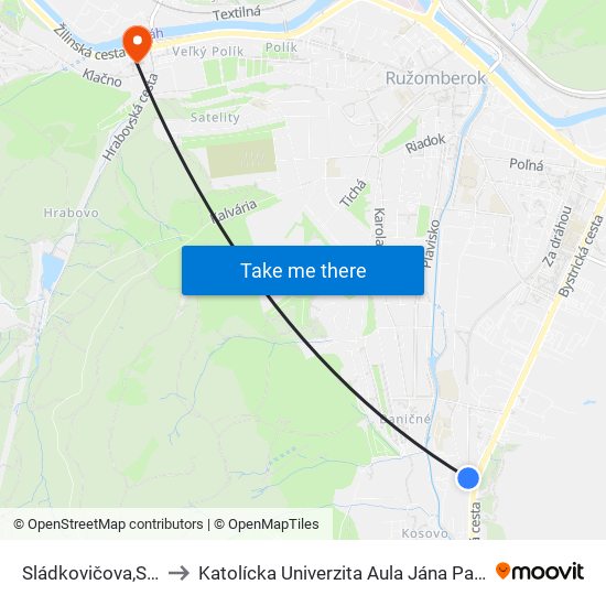 Sládkovičova,Seat to Katolícka Univerzita Aula Jána Pavla Ii. map