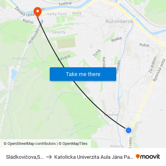 Sládkovičova,Seat to Katolícka Univerzita Aula Jána Pavla Ii. map