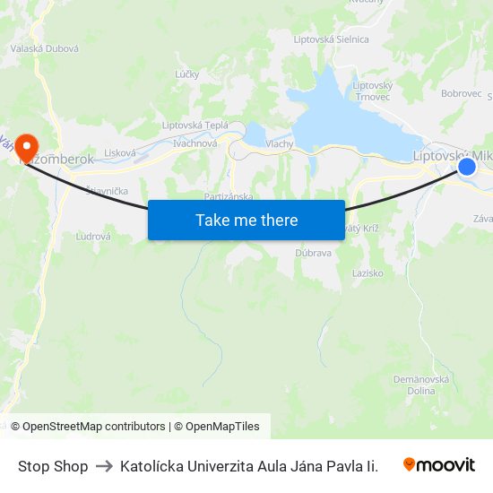 Stop Shop to Katolícka Univerzita Aula Jána Pavla Ii. map