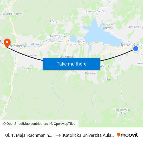 Ul. 1. Mája, Rachmaninovo Námeste to Katolícka Univerzita Aula Jána Pavla Ii. map