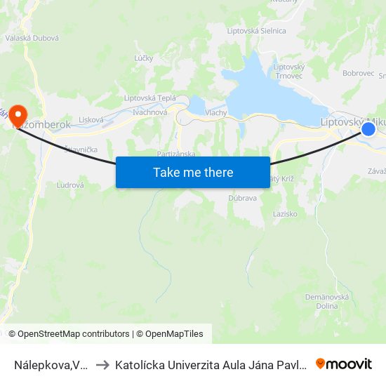 Nálepkova,Vps to Katolícka Univerzita Aula Jána Pavla Ii. map