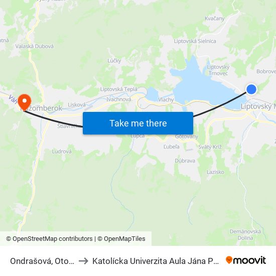 Ondrašová, Otočka to Katolícka Univerzita Aula Jána Pavla Ii. map