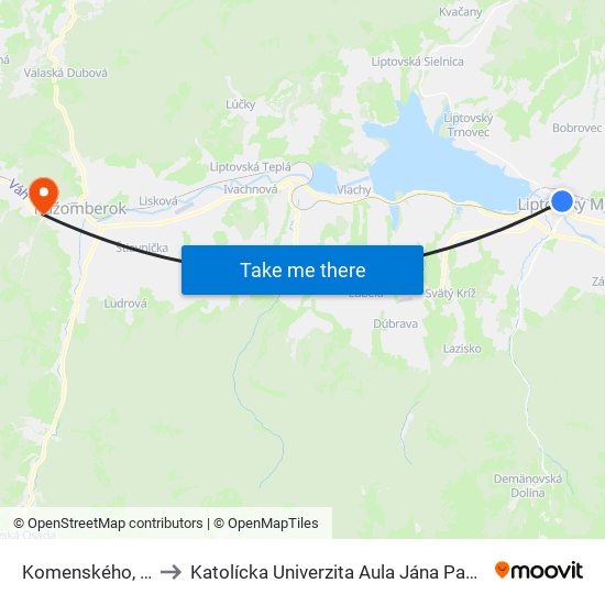 Komenského, 15 to Katolícka Univerzita Aula Jána Pavla Ii. map