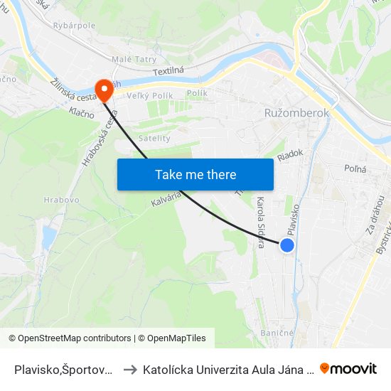 Plavisko,Športova Hala to Katolícka Univerzita Aula Jána Pavla Ii. map