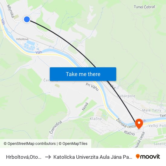 Hrboltová,Otočka to Katolícka Univerzita Aula Jána Pavla Ii. map