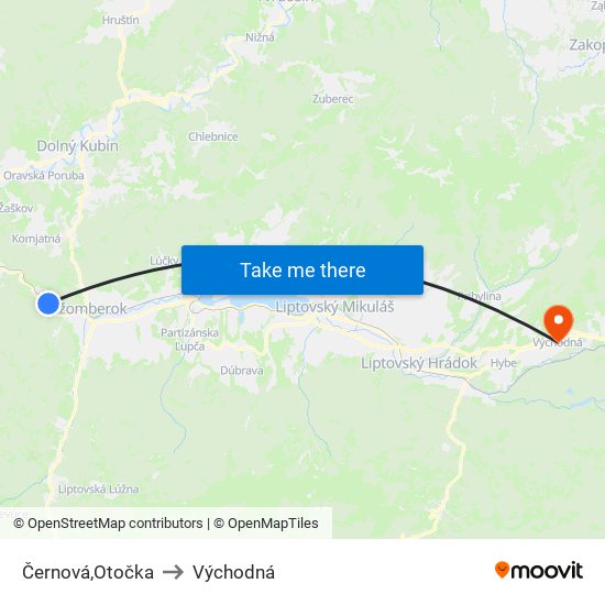 Černová,Otočka to Východná map