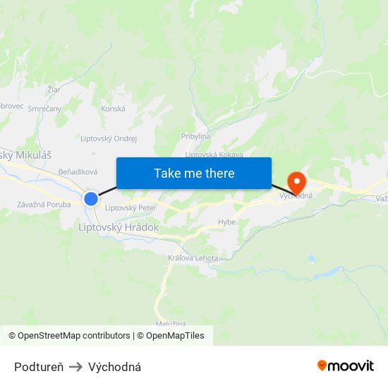 Podtureň to Východná map