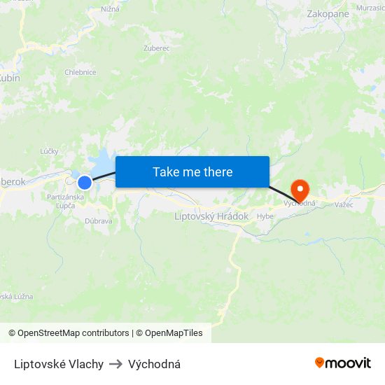 Liptovské Vlachy to Východná map