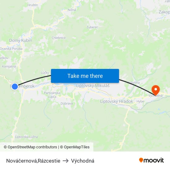 Nováčernová,Rázcestie to Východná map