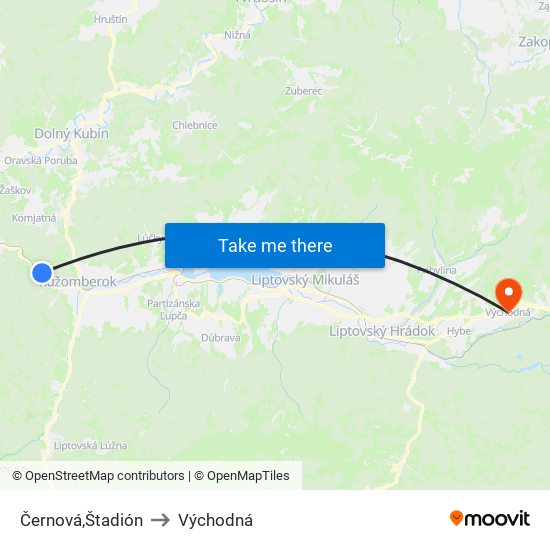 Černová,Štadión to Východná map