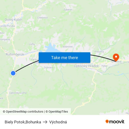Biely Potok,Bohunka to Východná map