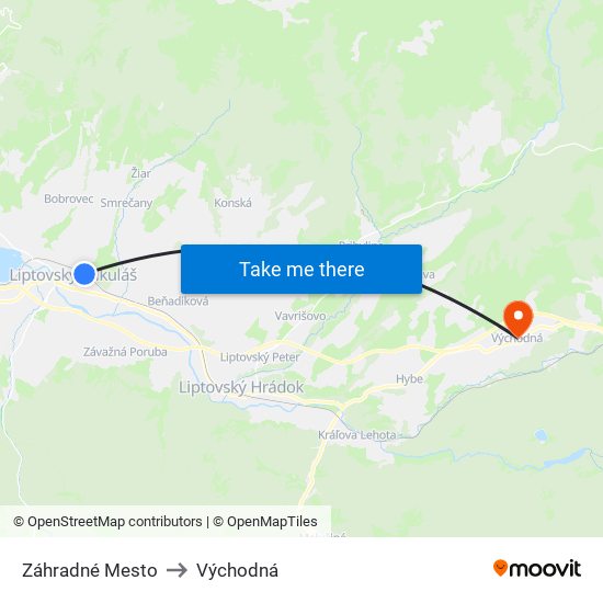 Záhradné Mesto to Východná map