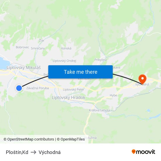 Ploštín,Kd to Východná map