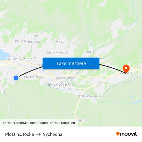 Ploštín,Otočka to Východná map