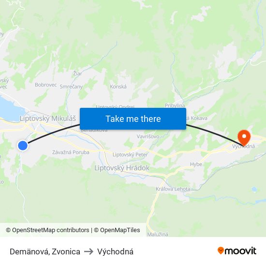 Demänová, Zvonica to Východná map